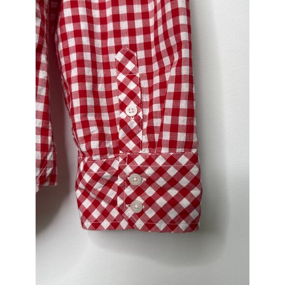Talbots red gingham button-down shirt blouse holiday preppy size large - Picture 8 of 13